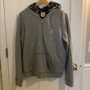 PINK leopard fur lined hoodie